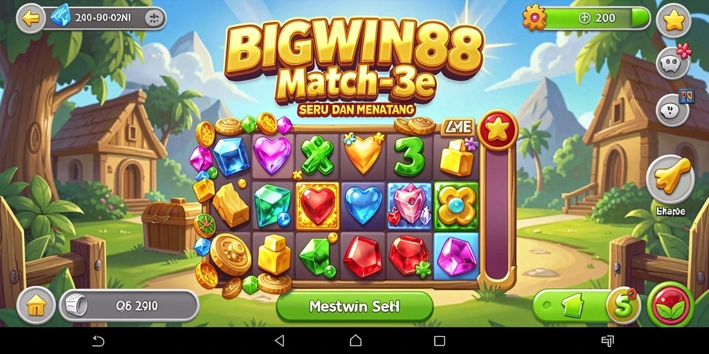 Tampilan gameplay seru dari BIGWIN88 dengan tantangan Match-3.