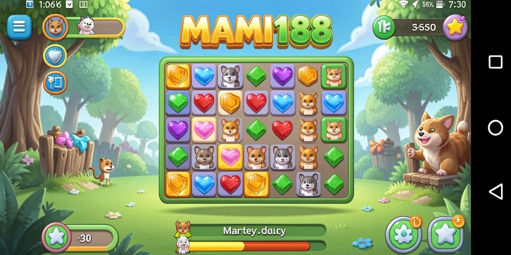Screenshot gameplay MAMI188 dengan elemen warna-warni Match-3.