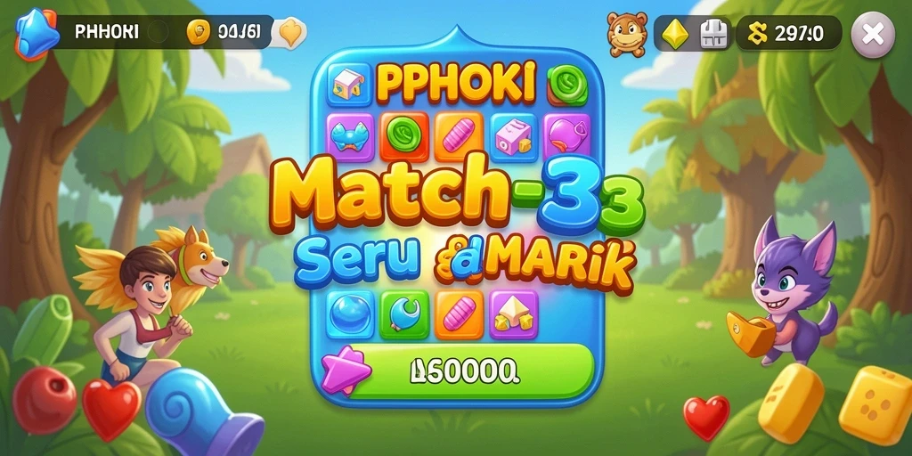 Tampilan gameplay PPHOKI yang seru dan menarik di level Match-3.
