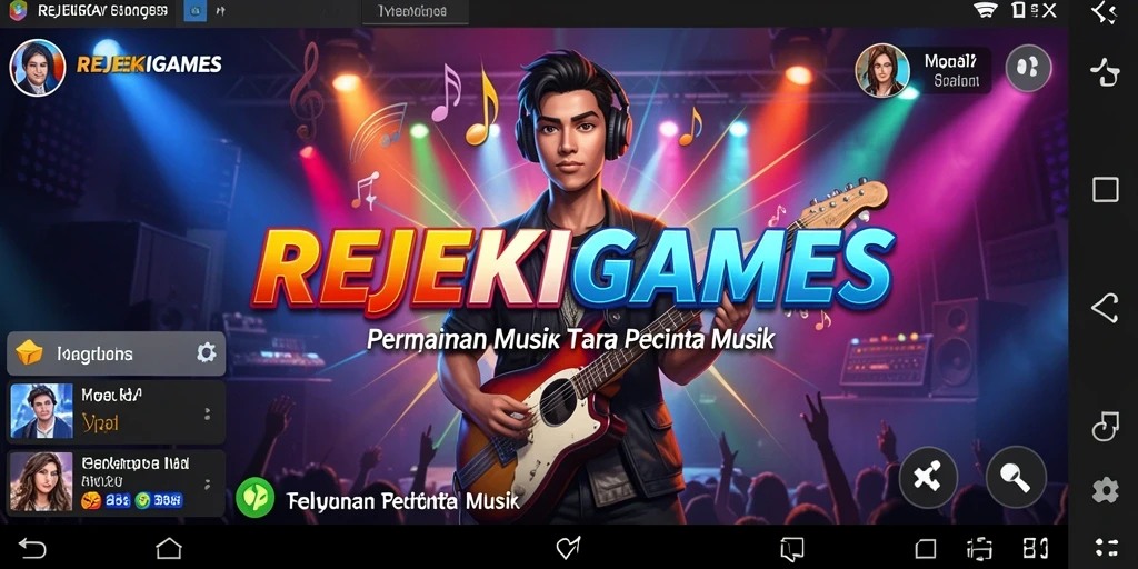 Tampilan gameplay REJEKIGAMES dengan berbagai lagu dan tantangan menyenangkan.