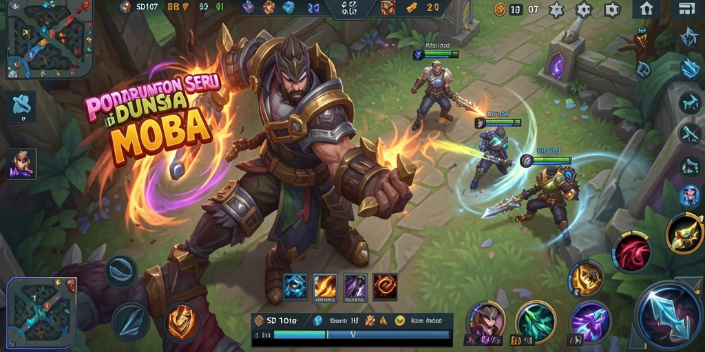 Tampilan gameplay seru di arena pertempuran MOBA.